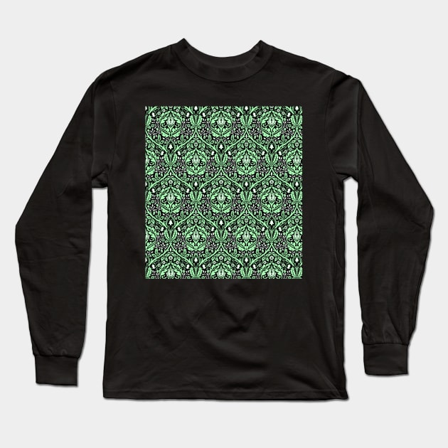 William Morris Golden Bough Grren and White on Black Long Sleeve T-Shirt by tiokvadrat